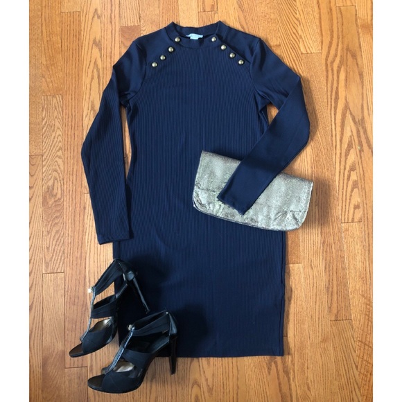 H&M Navy Ribbed Spandex Dress with Buttons - Picture 1 of 6